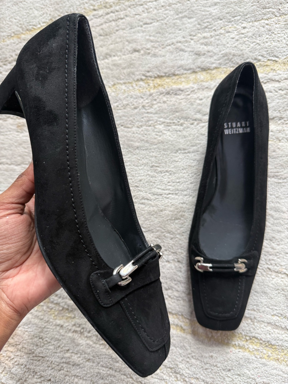 Stuart Weitzman Black Suede Horsebit Loafer Pumps Size 8